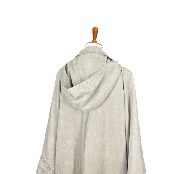 Vintage 90s London Fog Faux Suede Tan Trench Coat Size 8 Button Down w/Hood - Picture 5 of 15